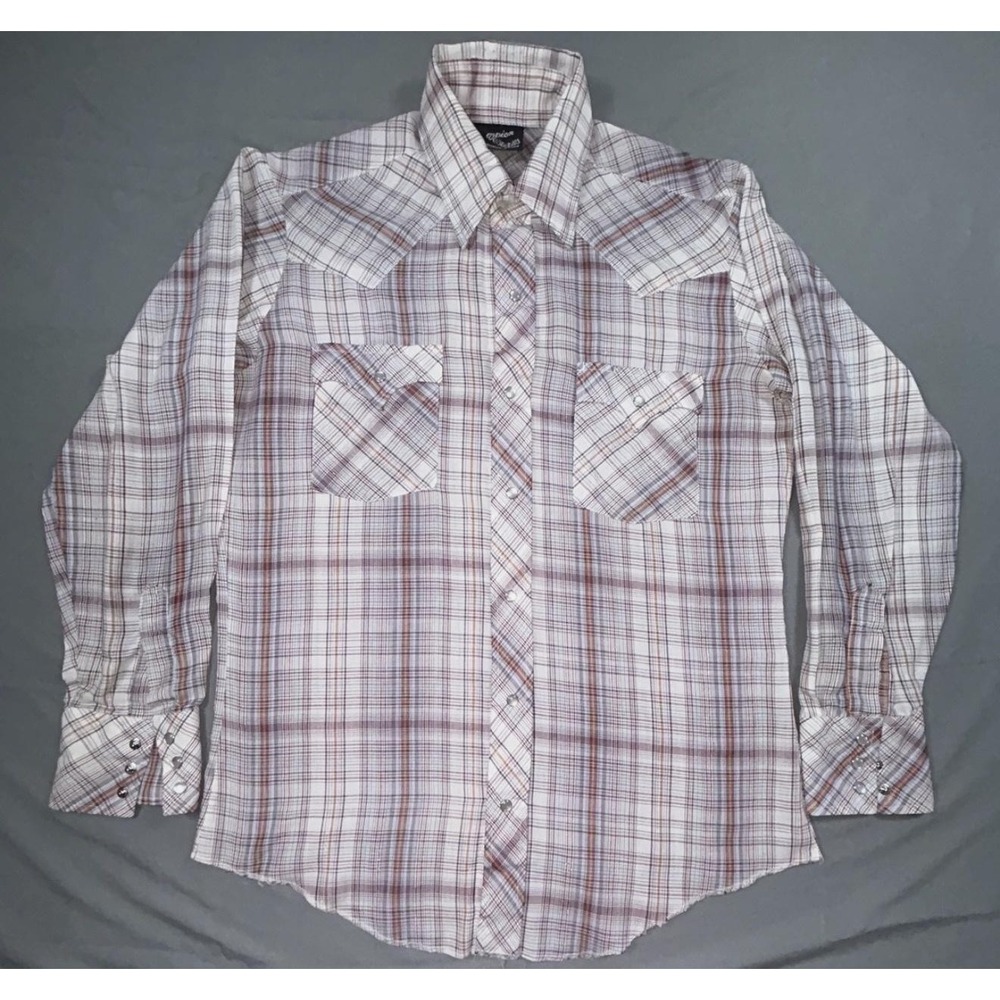 Champion Westerns Shirt Mens M White Plaid Long Sleeve Western Snap Vintage
